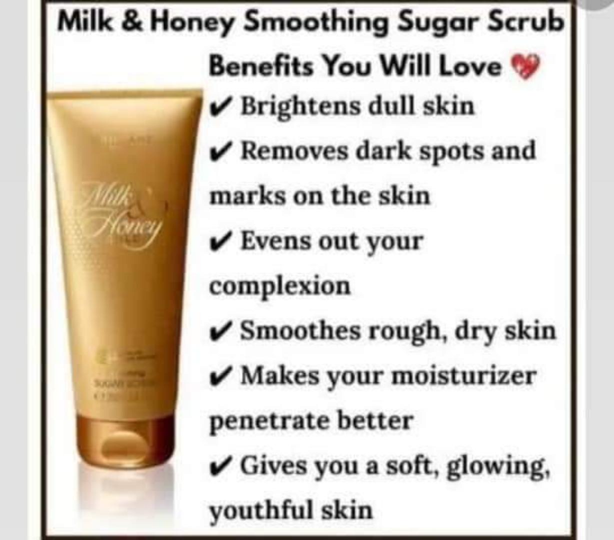 ORIFLAME MILK & HONEY GOLD SMOOTHING SUGAR SCRUB FOR THE WHOLE BODY,REMOVING ALL CLOGGED DIRT ACCUMULATION FROM THE BODY LEAVING IT FRESH,SMOOTH AND FLOWLESS.