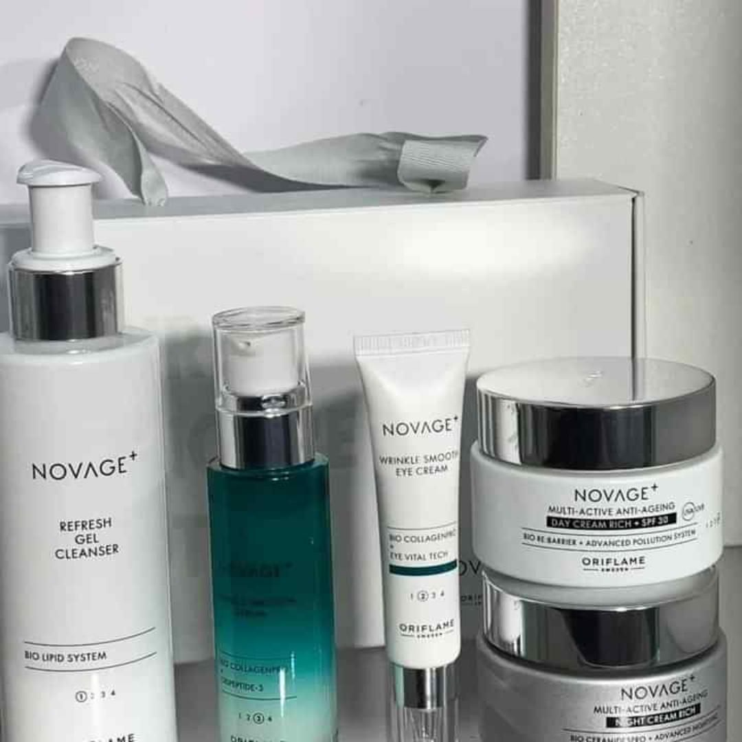 NOVAGE ORIFLAME WRINKLE SMOOTH ROUTINE (FORMERLY ECOLLAGEN)SET REDUCING WRINKLES AND IMPROVE THE FIRMNESS OF THE SKIN CAUSING THE FACE TO BE FLOWLESS WITH YOUNGER LOOKING SKIN.