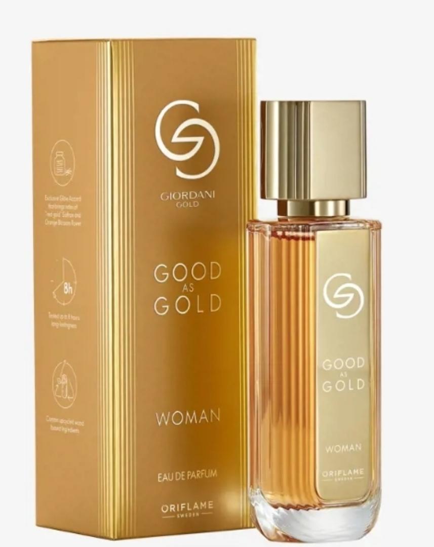 ORIFLAME GOOD AS GOLD WOMAN PERFUME.The exclusive Glow Accord is full of volume and glows with golden beauty to magnify you. Crafted with the solar petally note of Orange Blossom that you know and lov