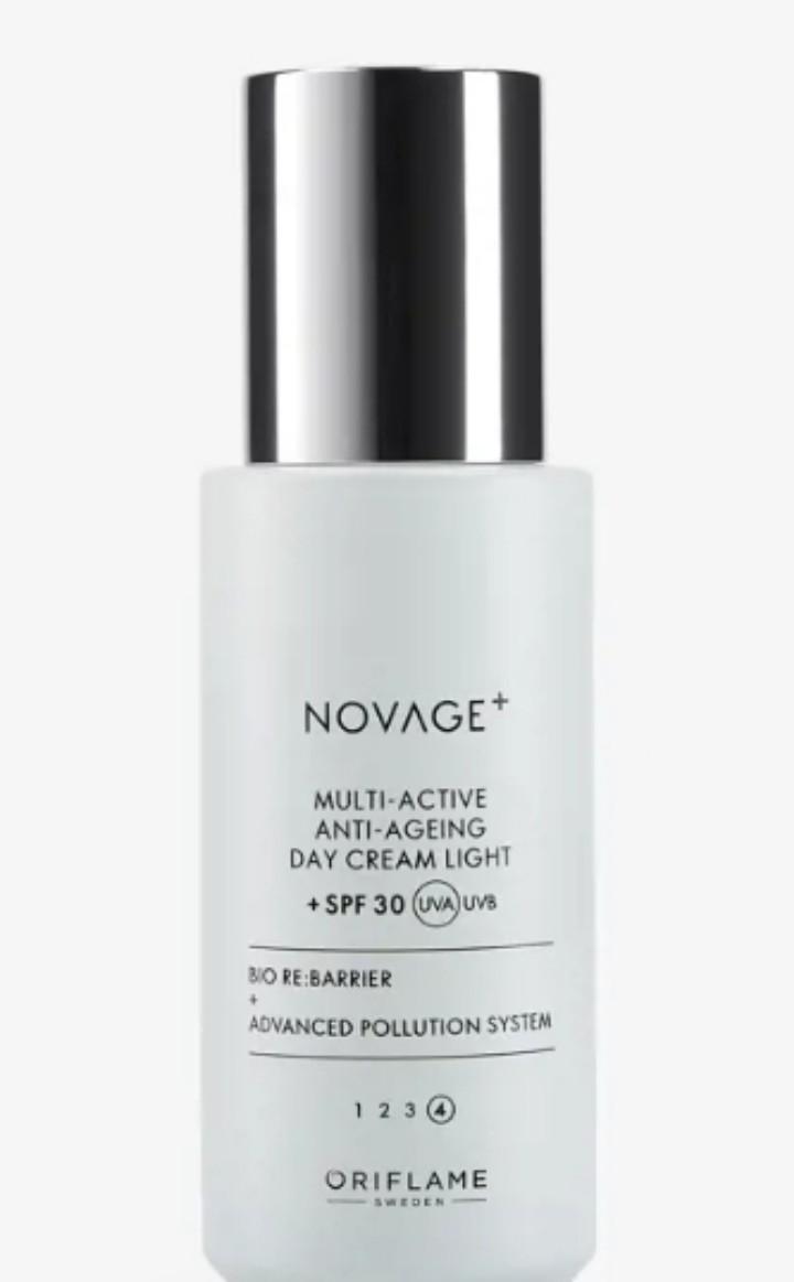 ORIFLAME NOVAGE DAY SPF30 MULTI ACTIVE ANTI-AGEING BRIGHT INTENSE WITH SPF30Novage+ Multi-Active Anti-Ageing Day Cream Light SPF 30 intensely hydrates, strengthens and protects the skin barrier to fig