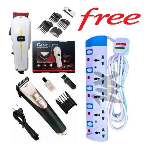 Geemy Professional Hair Shaving Electric Hair Kinyozi Machine + Free Best Cordless Rechargeable School Cut Shaver Trimmer , 5 Way Power Extension Cable
