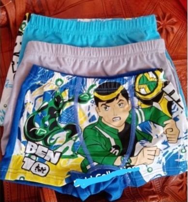 3 Pcs Cartoon Striped Boys Cotton Boxers 2-14 Yrs. Kids Boxers. Sizes: S, M, L, XL. (Ben 10 Printed)