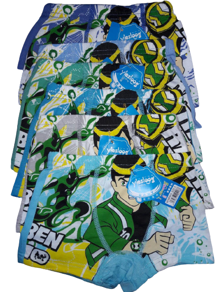 3 Pcs Cartoon Striped Boys Cotton Boxers 2-14 Yrs. Kids Boxers. Sizes: S, M, L, XL. (Ben 10 Printed)