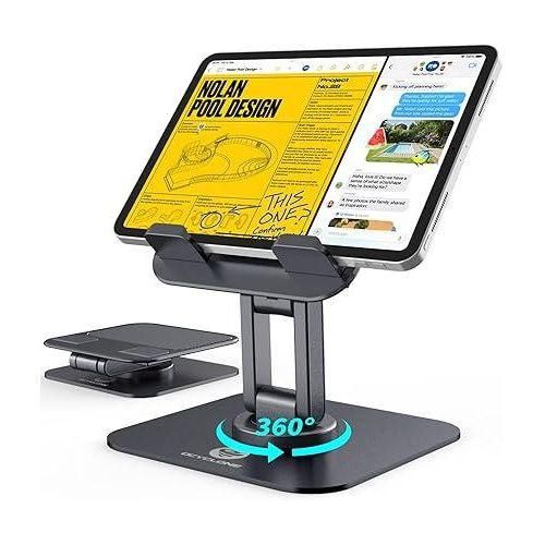 iPad Stand 360 Rotating, Adjustable Tablet Stand for Desk, Portable Monitor Tablet Stand Holder Office Accessories Compatible with Kindle 4" - 15.6" Tablet iPad PS iPhone Stand, Black