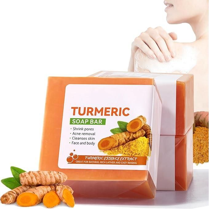SADOER The Glow Set Kit Tumeric Soap,Vitamin C Brightening Serum and Moisturizing Tumeric Antioxygen Repair Cream