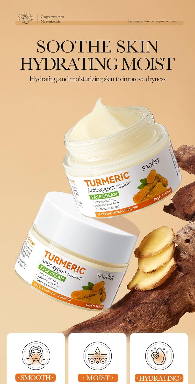 SADOER Turmeric Cream, Anti Acnes, Oil Control Tumeric Face Controls Oil, Moisturize, Smoothening, Fade Dark marks, Acne TreatmentCream