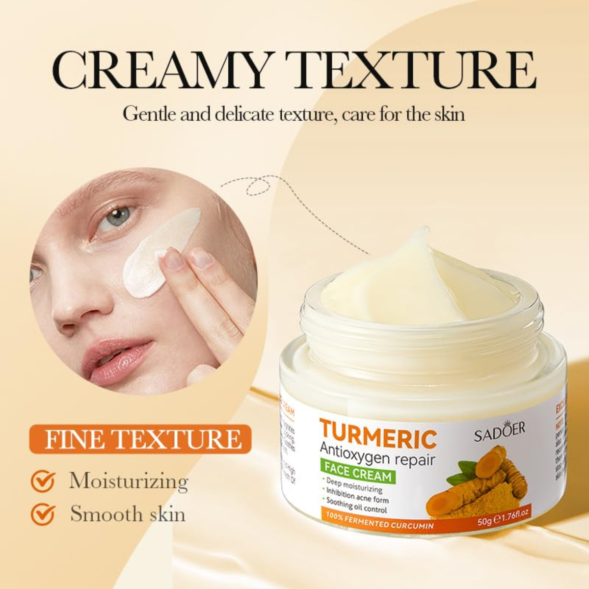 SADOER Turmeric Cream, Anti Acnes, Oil Control Tumeric Face Controls Oil, Moisturize, Smoothening, Fade Dark marks, Acne TreatmentCream