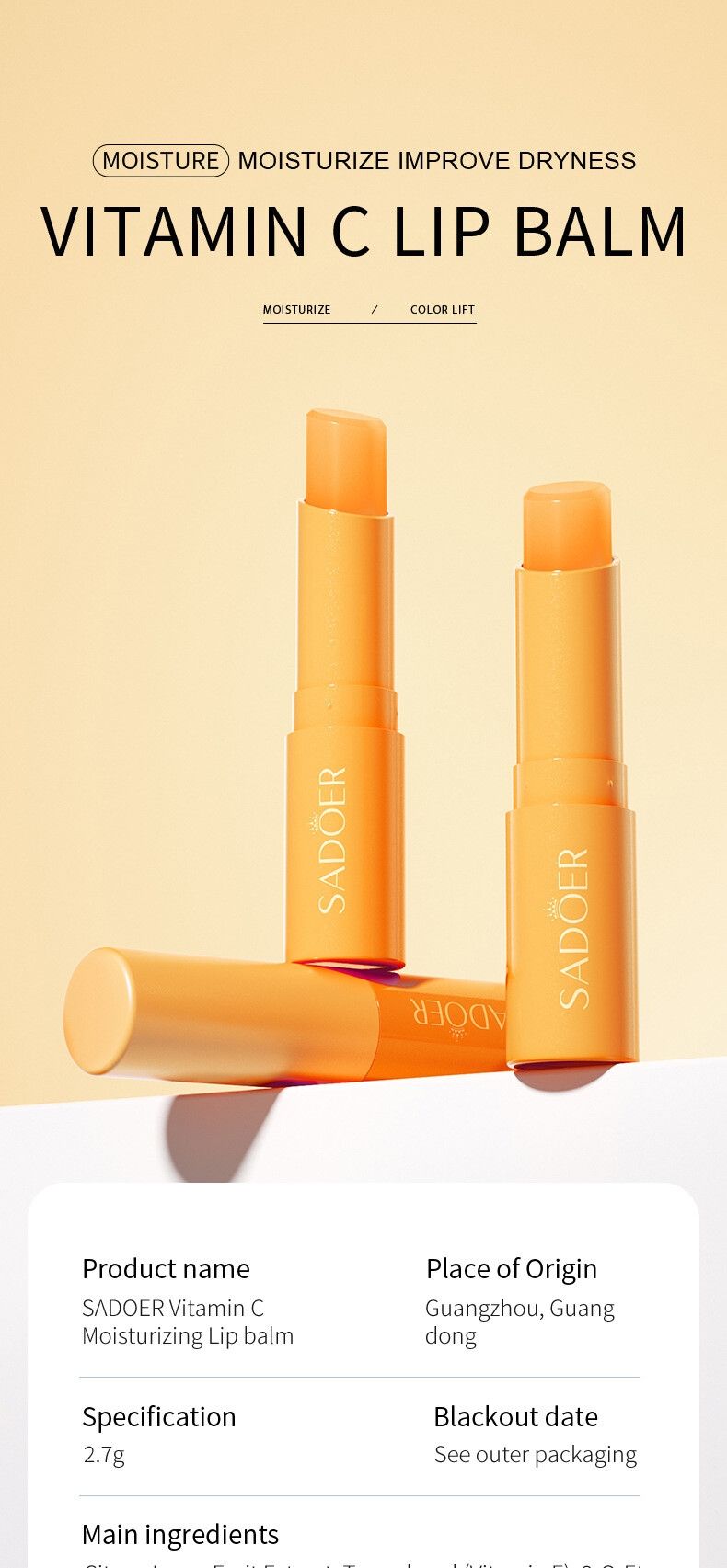 SADOER Set of 2 Lip Balm vitamin c moisturizing lips care organic sleeping mask beauty anti chapped lip balm