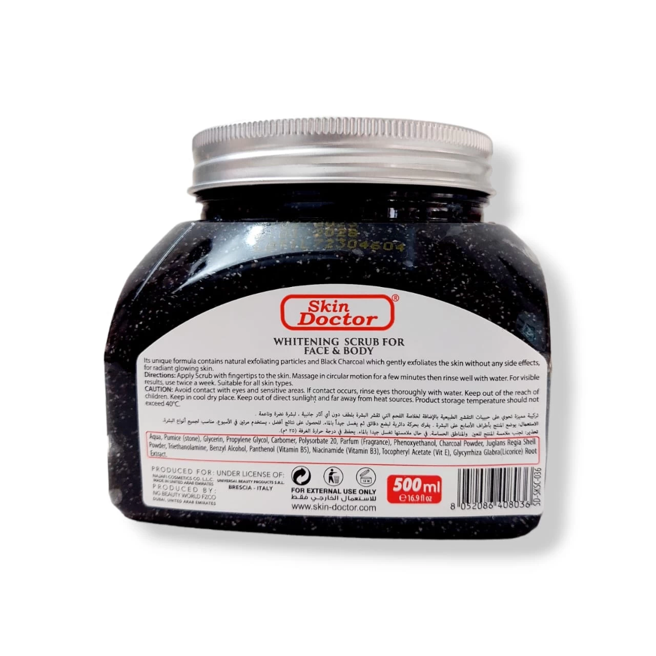 Skin Doctor Black Charcoal Face & Body Whitening Scrub - 500ml - Natural Care Skin Doctor Whitening Scrub For Face &Body-Black Charcoal