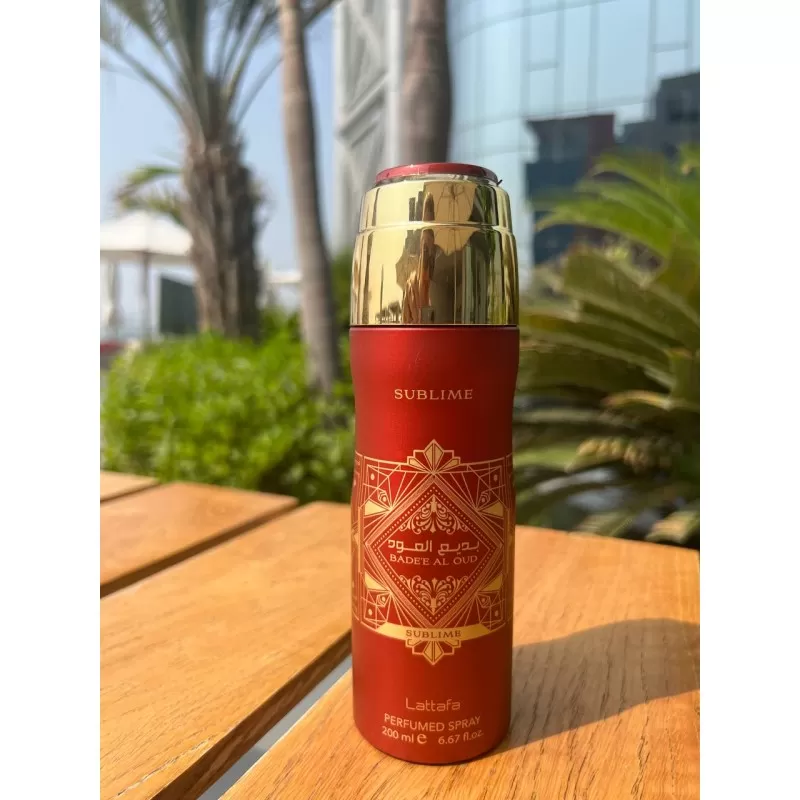 Lattafa Bade'E Al Oud Sublime 200ml Perfumed Deo Spray for Unisex Fragrance Appeals to both Women and Men Badee Al Oud Sublime by Lattafa