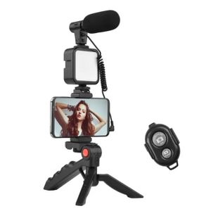 Camera Video Recording Vlogging Kit for Video Making, Mic, Mini Tripod Stand, LED Light & Phone Holder Clip for Making Videos Podcasting Black