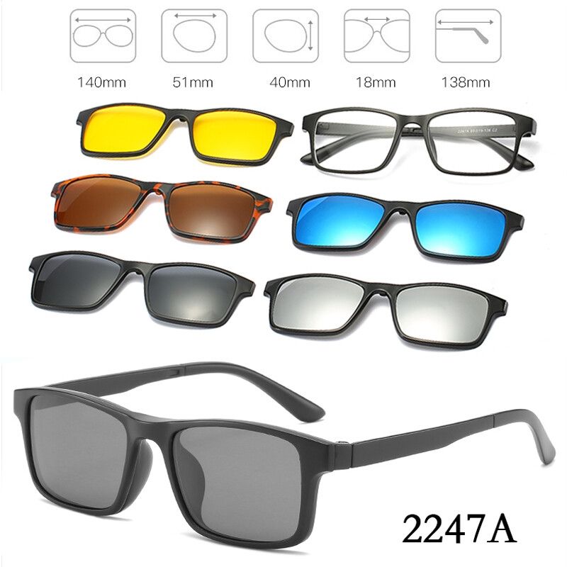 5 In 1 Custom Men Women Polarized Optical Magnetic Sunglasses Clip Magnet Clip On Sunglasses Polaroid Clip On Sun Glasses 2502AC1