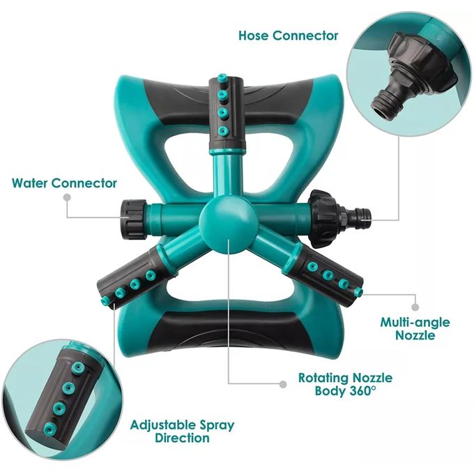 3 Arm 360 Auto-Rotating Water Sprinkler Garden Sprinkler
