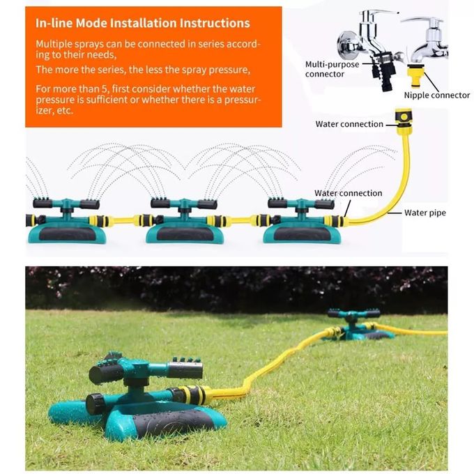 3 Arm 360 Auto-Rotating Water Sprinkler Garden Sprinkler