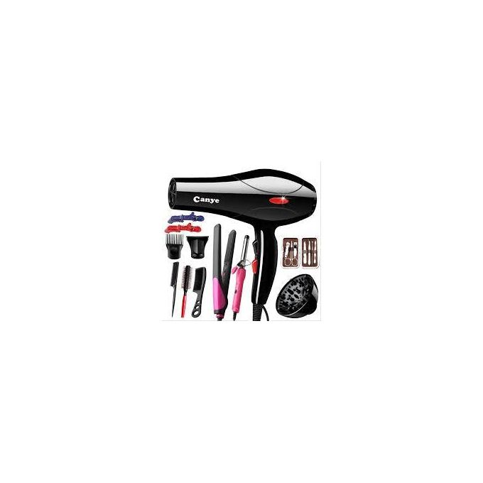 12Pcs Professional blow dry with accessories 1200W Hair Dryer Strong full set Blow Drier with cord1 Noozle1 Detachable Comb1 Flat Iron Tongs 2 Hair Clips 3 Styling Combs Manicure Kit Curl Maker Kit