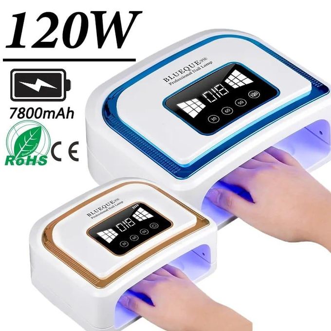 BLUEQUE Nail Lamp 120W White Light Rechargeable Dryer Wireless Nail Cure Manicure Light 7800mAh Nail UV LED Lamp