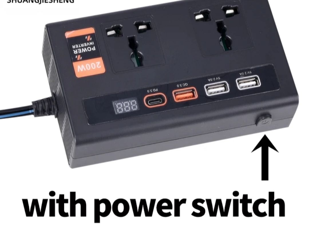 200W High Power Fast charging car inverter DC/AC 12V to 220/24V With Two Charging ports,3 USB Ports and 1 type c port & cigarette lighter port