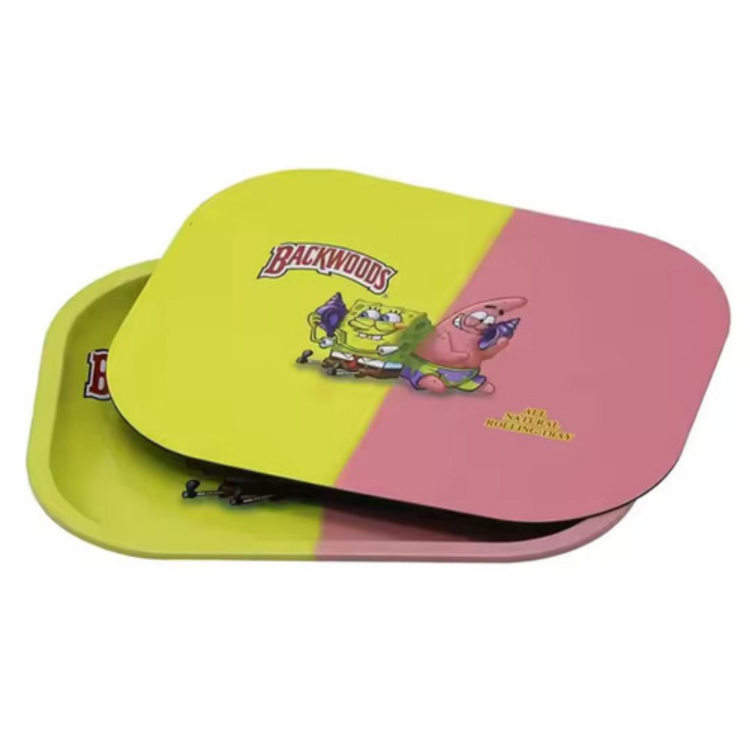 Metal Rolling Tray With Magnetic Lid Cover Printed Pattern