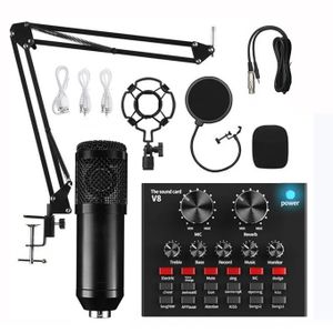 Microphone and Professional Audio V8 Sound Card Set BM800 Mic Studio Condenser Microphones for Karaoke Podcast Recording Live Streaming
