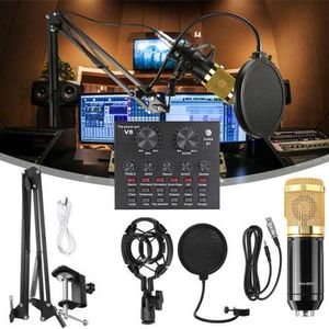 Microphone and Professional Audio V8 Sound Card Set BM800 Mic Studio Condenser Microphones for Karaoke Podcast Recording Live Streaming
