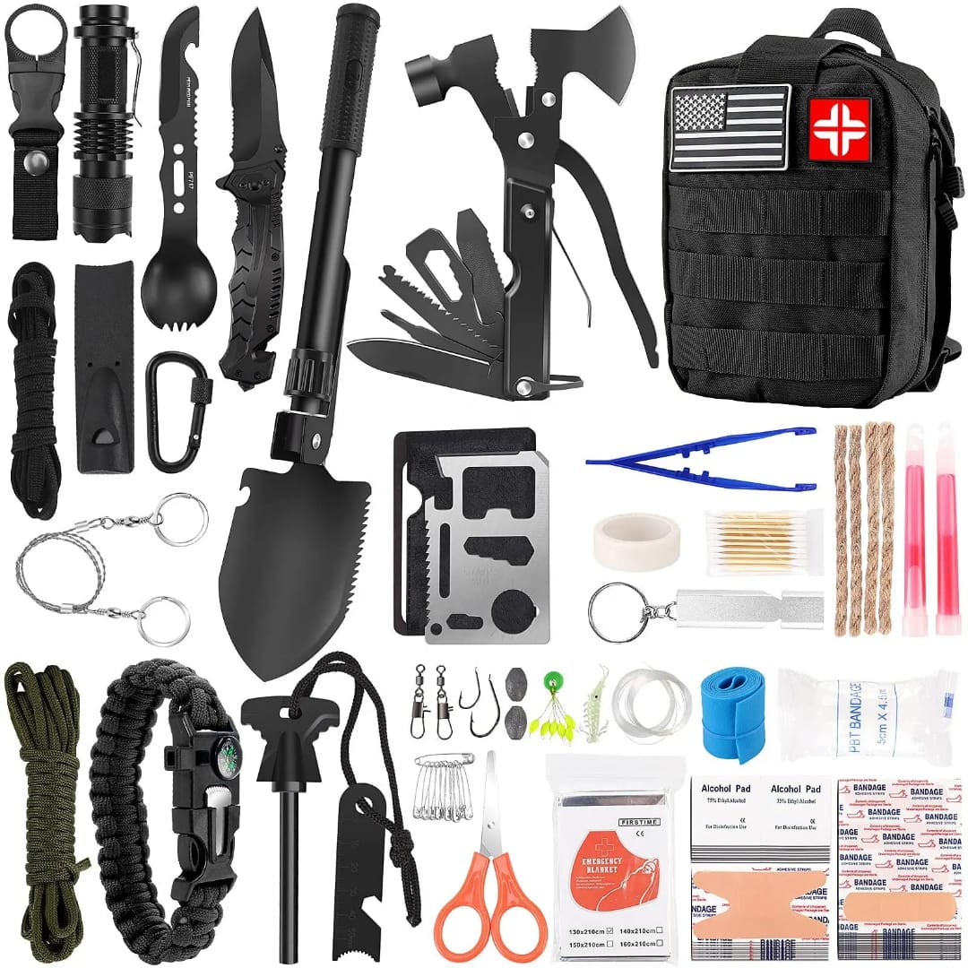 Hiking And Camping Gear Plus 142pcs Emergency survival kit, first Aid kit. professional survival gear equipment