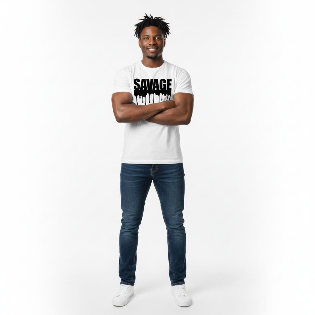 Men's/Unisex Cotton T-Shirt - SAVAGE Dripping Black Slime Print - Streetwear Fashion Top