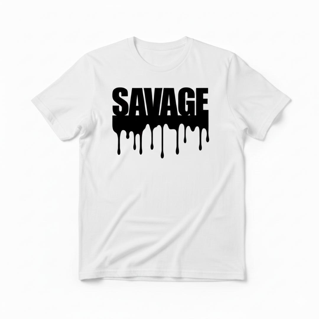 Men's/Unisex Cotton T-Shirt - SAVAGE Dripping Black Slime Print - Streetwear Fashion Top