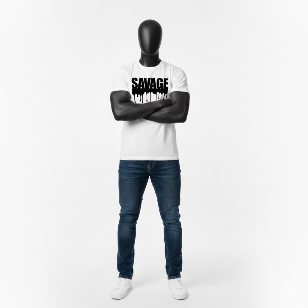 Men's/Unisex Cotton T-Shirt - SAVAGE Dripping Black Slime Print - Streetwear Fashion Top