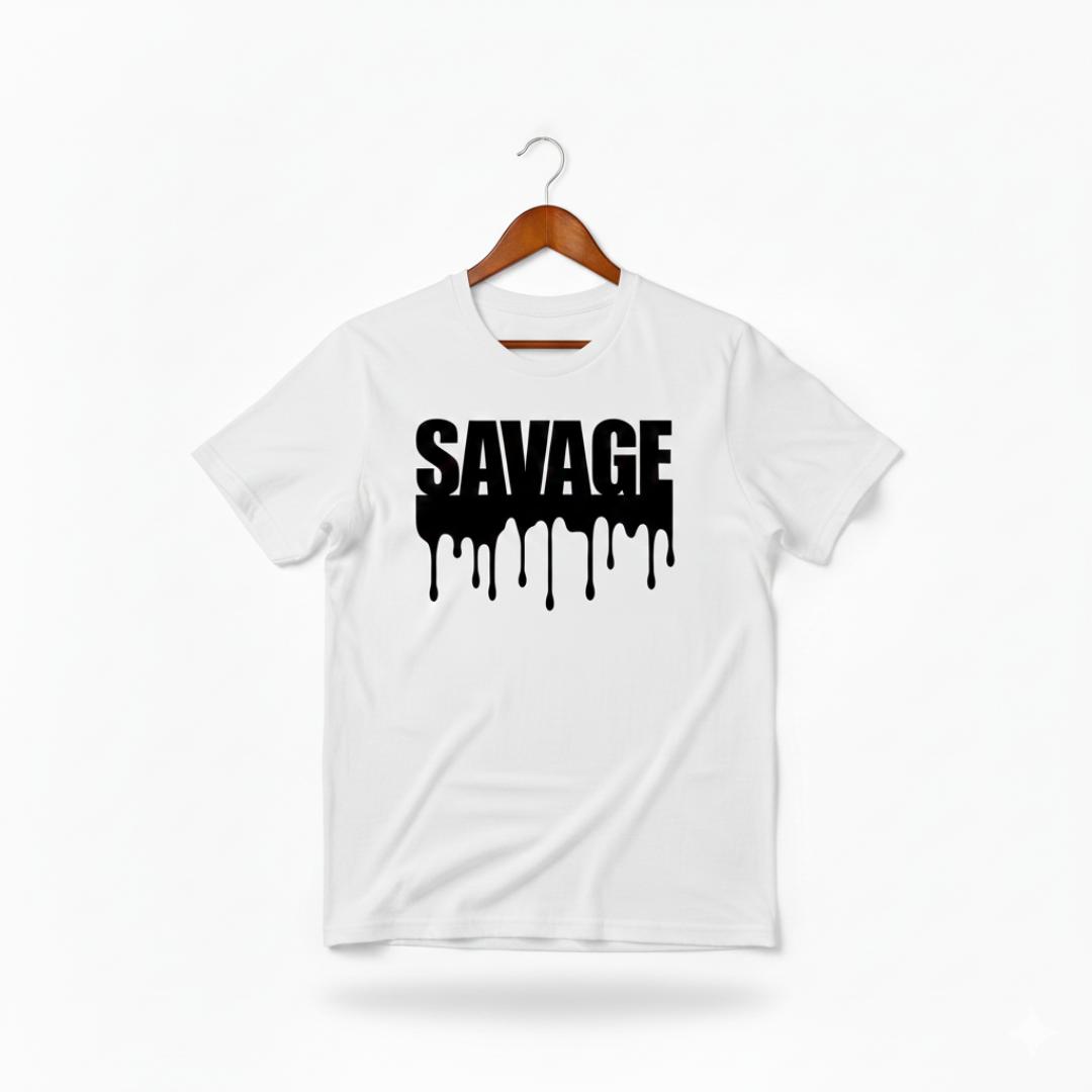Men's/Unisex Cotton T-Shirt - SAVAGE Dripping Black Slime Print - Streetwear Fashion Top