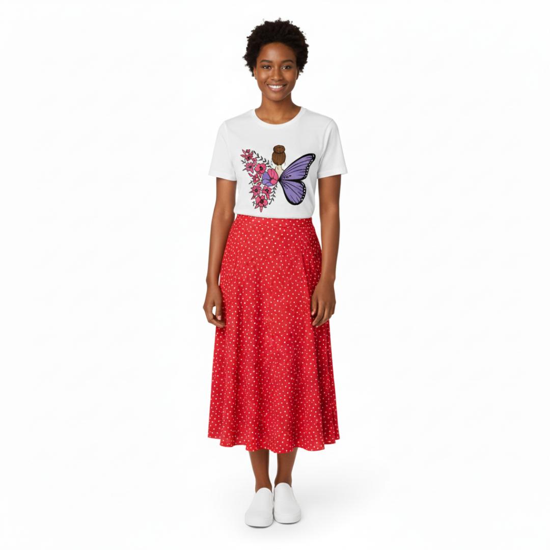 Unique Back Design T-Shirt | Purple Butterfly & Pink Floral Women's Top | Trendy Cotton