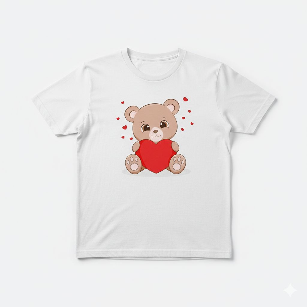 Ladies' Teddy Bear T-Shirt Cute Heart Print Women Tops 100% Cotton Round Neck Tee Birthday Gift Casual Fashion Tee