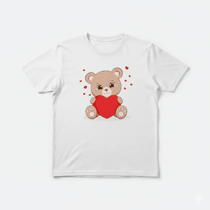 Ladies' Teddy Bear T-Shirt Cute Heart Print Women Tops 100% Cotton Round Neck Tee Birthday Gift Casual Fashion Tee