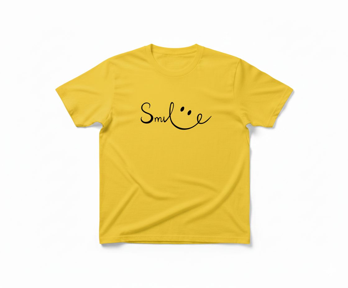 Trendy Yellow Women's T-Shirt | Round Neck Casual Top with 'Smile :)' Graphic Print