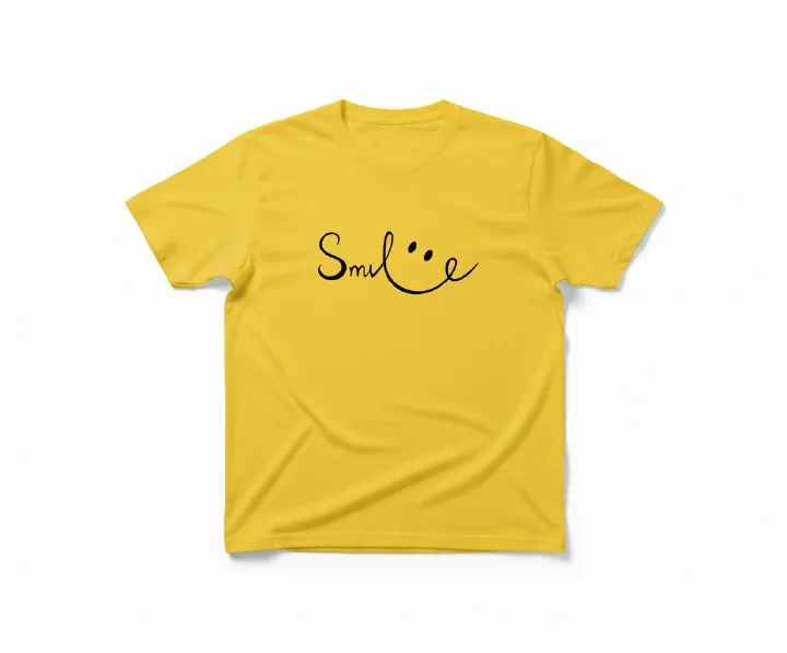 Trendy Yellow Women's T-Shirt | Round Neck Casual Top with 'Smile :)' Graphic Print