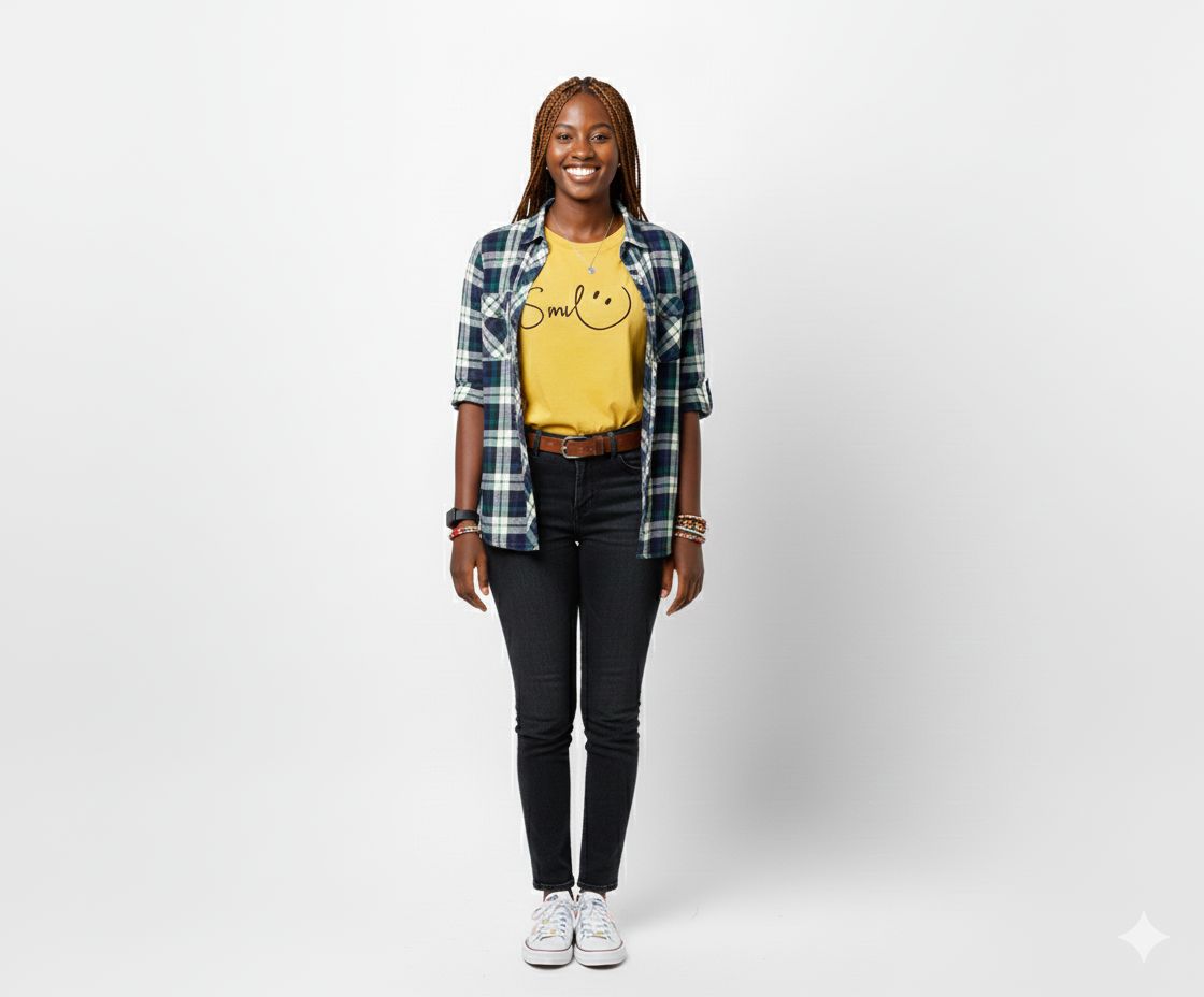 Trendy Yellow Women's T-Shirt | Round Neck Casual Top with 'Smile :)' Graphic Print