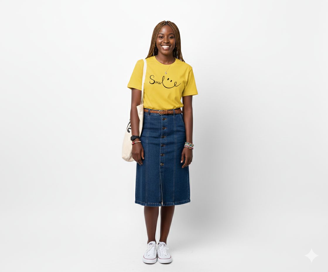 Trendy Yellow Women's T-Shirt | Round Neck Casual Top with 'Smile :)' Graphic Print