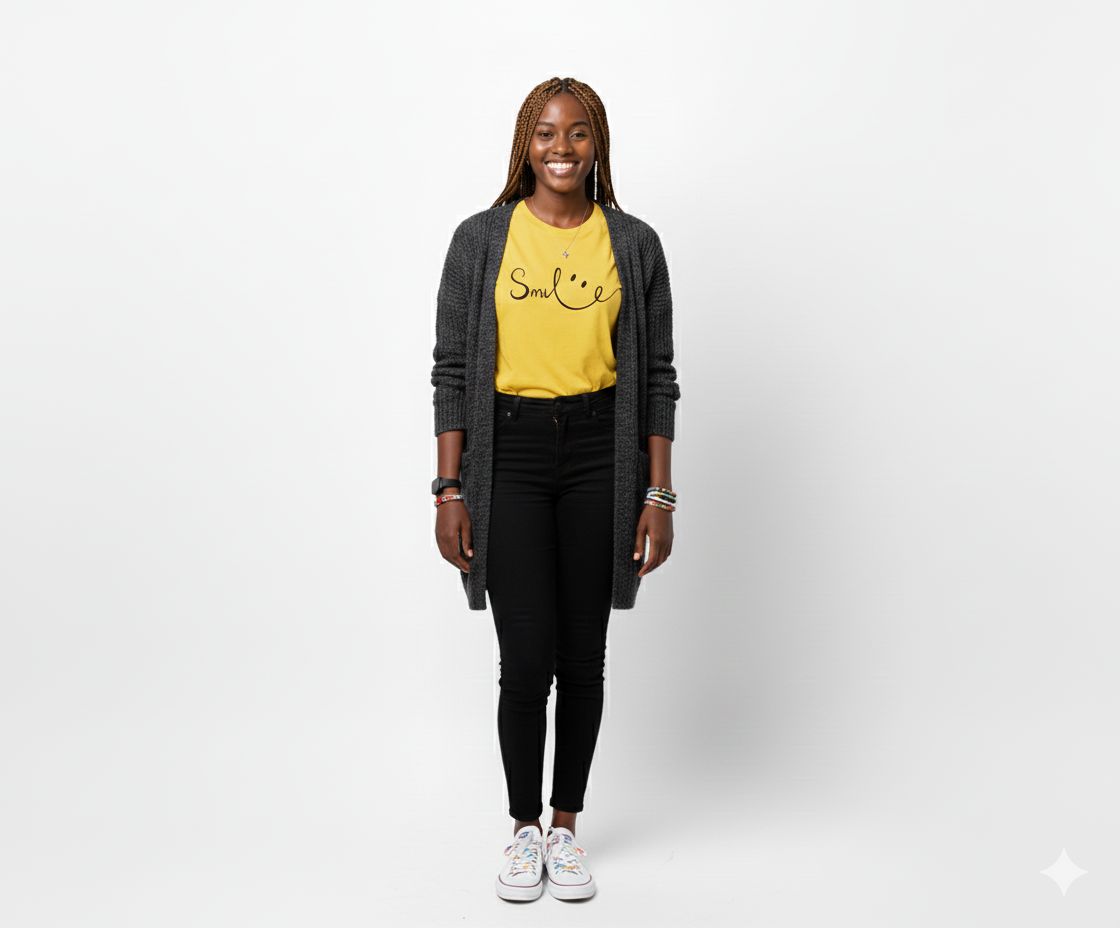 Trendy Yellow Women's T-Shirt | Round Neck Casual Top with 'Smile :)' Graphic Print