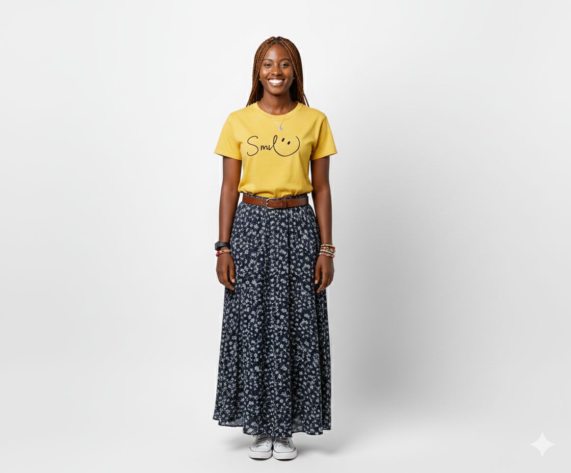 Trendy Yellow Women's T-Shirt | Round Neck Casual Top with 'Smile :)' Graphic Print
