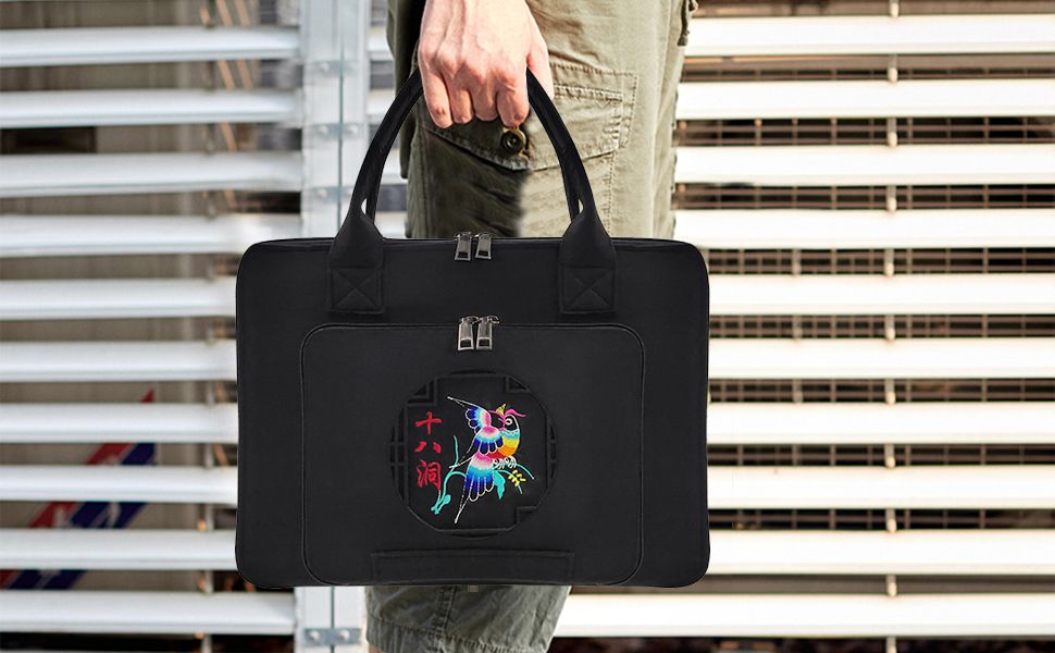 1 embroidered briefcase, black, Chinese classical European and American style, felt fabric, suitable for business offices, file bags, information bags, handbags, computer bags, Ciaoxiangxi