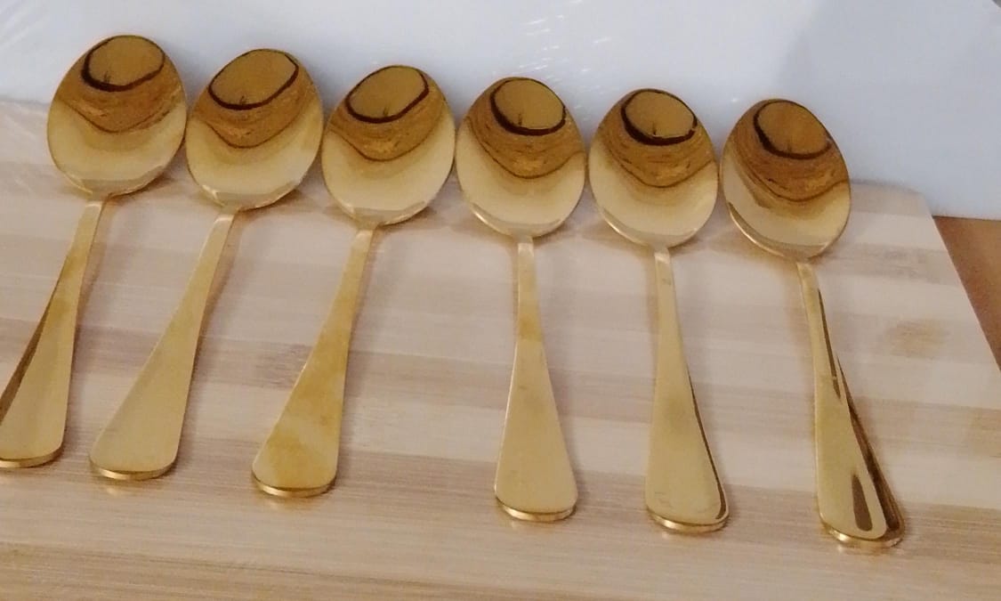 6 PCS GOLDEN TABLE SPOONS These stainless steel  table spoon pack of 6 pieces is heavy duty and durable. Great for daily use, hotel, restaurant, special events.
Made of premium high quality stainless
