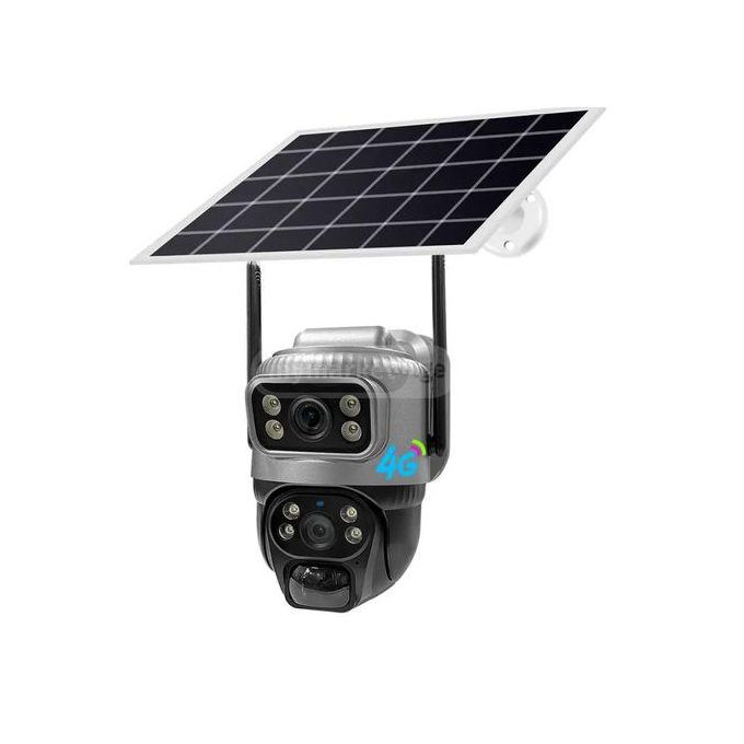 4G Dual Camera Lens Solar Powered Security Camera, 2K Wireless Outdoor Camera,360° Pan & Tilt, with Full Color Night Vision, Rechargeable Battery
