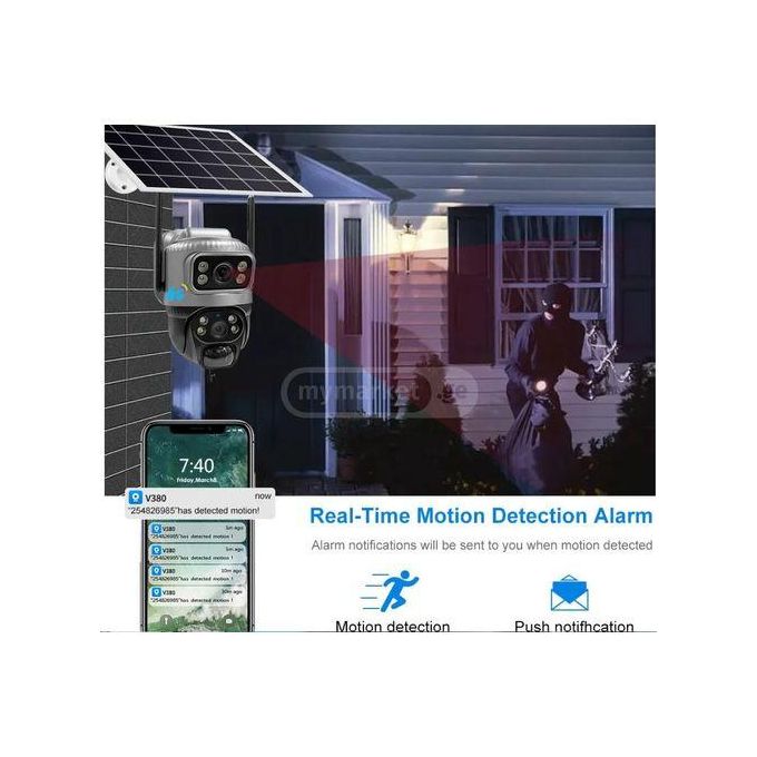 4G Dual Camera Lens Solar Powered Security Camera, 2K Wireless Outdoor Camera,360° Pan & Tilt, with Full Color Night Vision, Rechargeable Battery