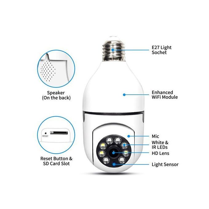 Ptz HD 360° Bulb Surveillance Camera Night Vision PANORAMIC CCTV
