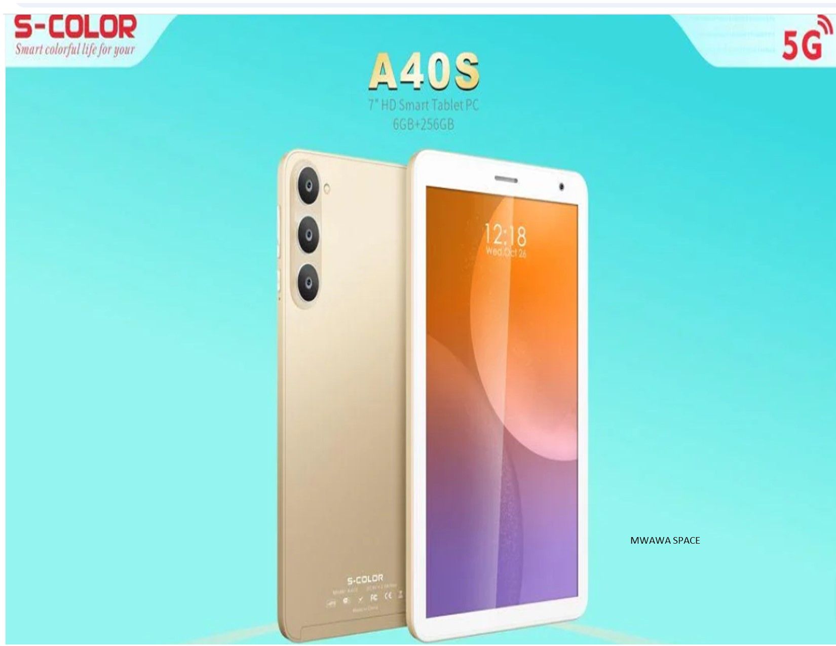 S Color A40S 5000mAh WIFI/BT/FM/5G 7 Inch HD Android 12 6GBRam + 256GB rom Tablet.
