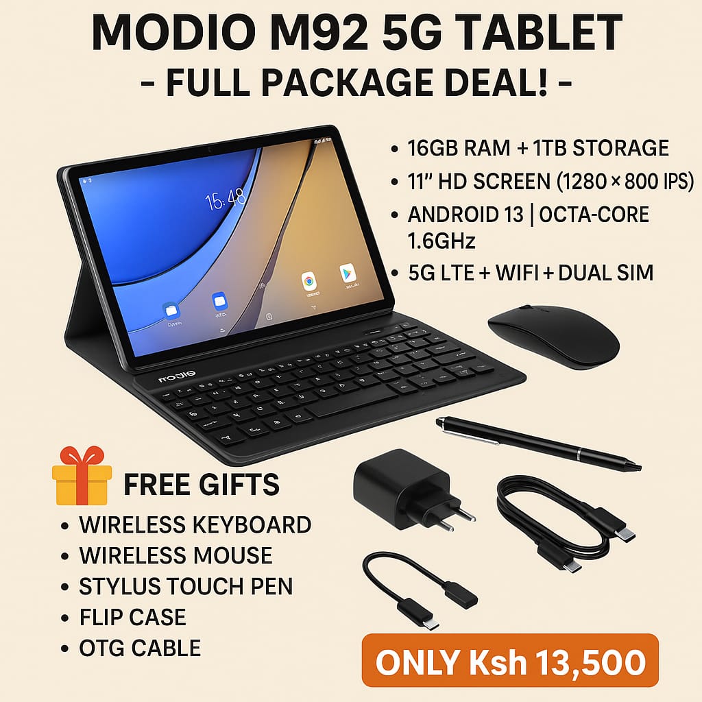 Modio M92 5G Tablet – Android 13 16GB RAM, 1TB Storage,10000mAh battery capacity 11-inch Display, 5G Connectivity, Android tablet