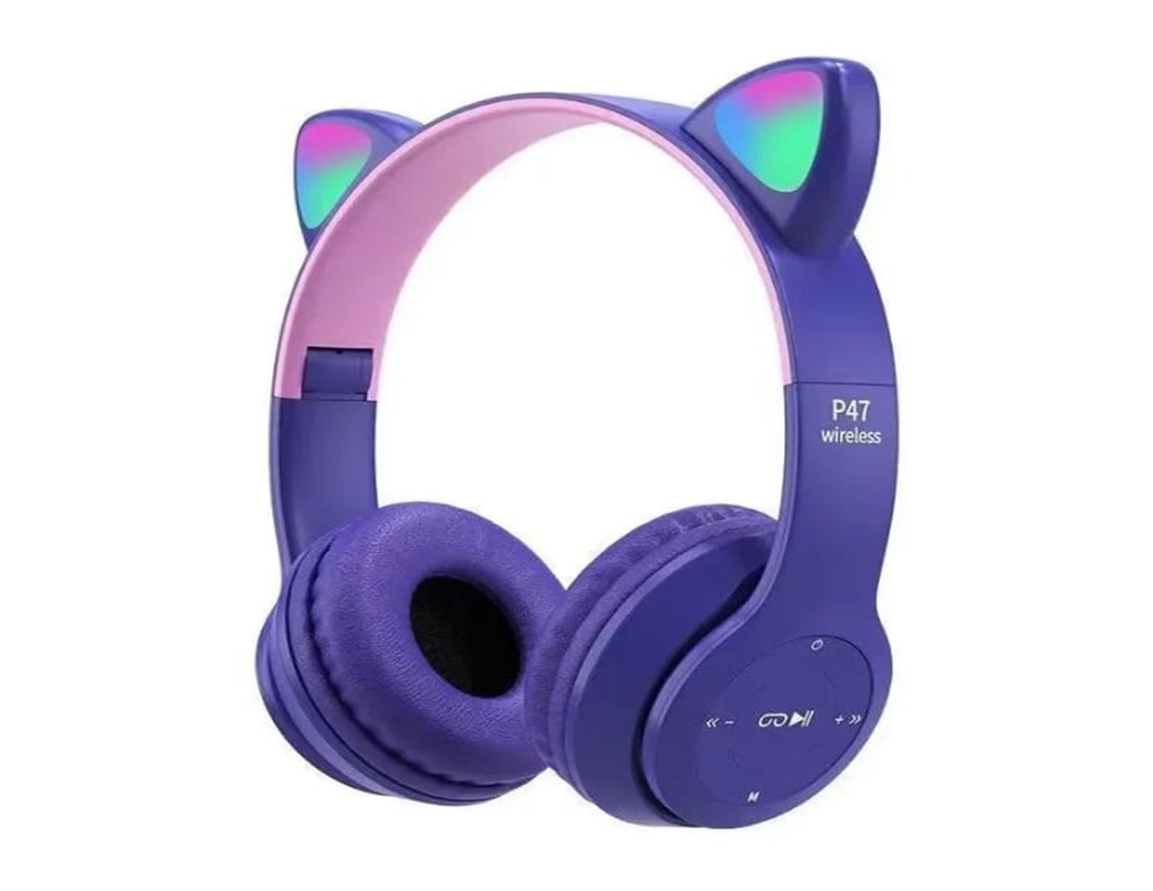Kids Wireless Bluetooth Cat Ear Headphones with LED Lights, Foldable, TF Card Support, Soft Cushion – For Boys & Girls