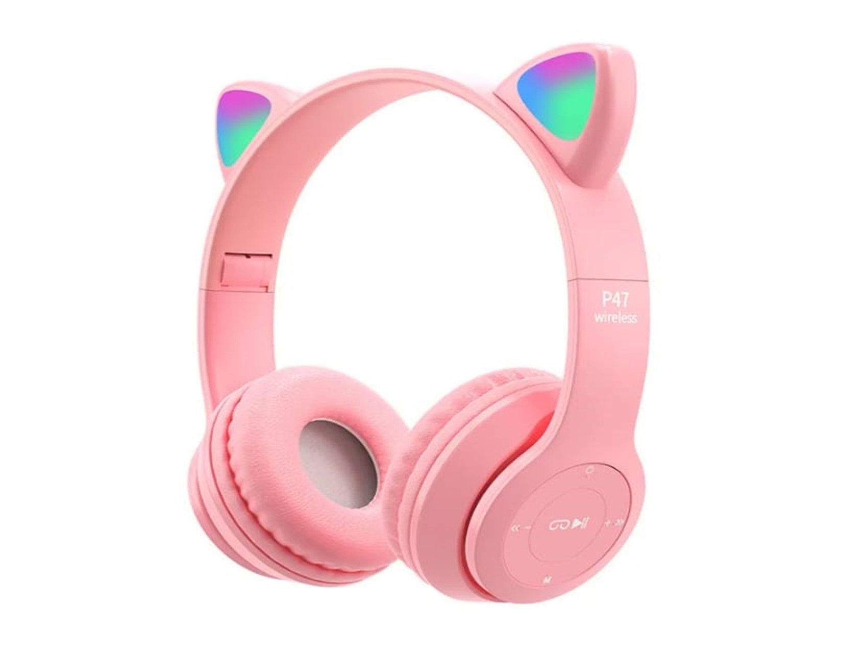 Kids Wireless Bluetooth Cat Ear Headphones with LED Lights, Foldable, TF Card Support, Soft Cushion – For Boys & Girls