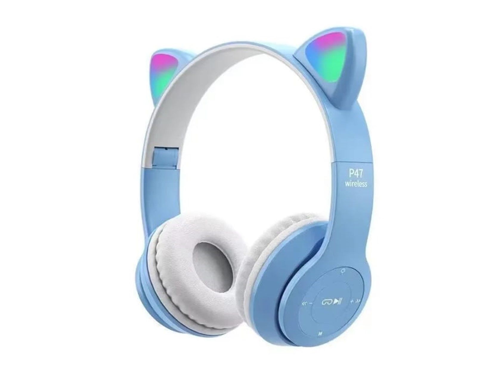 Kids Wireless Bluetooth Cat Ear Headphones with LED Lights, Foldable, TF Card Support, Soft Cushion – For Boys & Girls