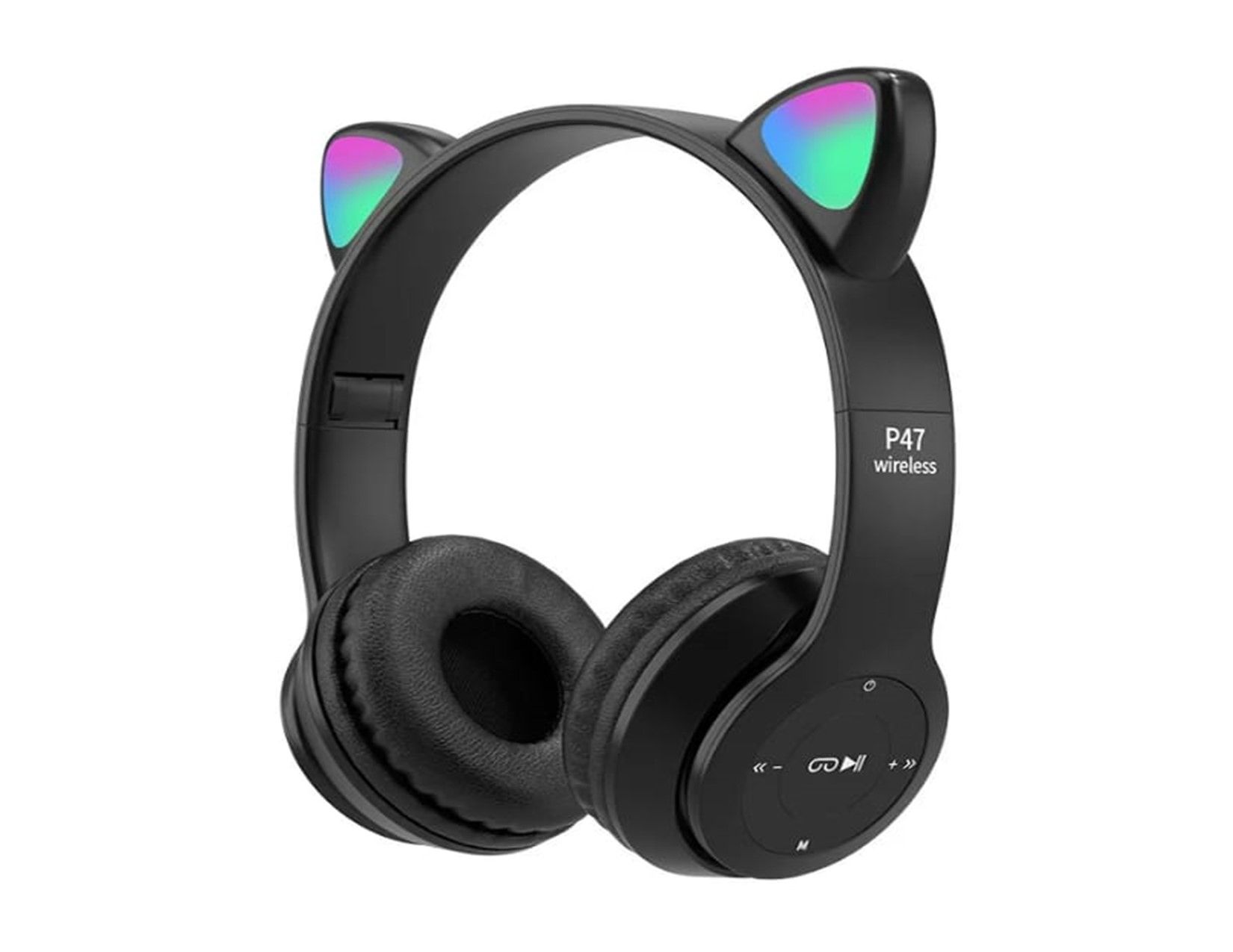 Kids Wireless Bluetooth Cat Ear Headphones with LED Lights, Foldable, TF Card Support, Soft Cushion – For Boys & Girls