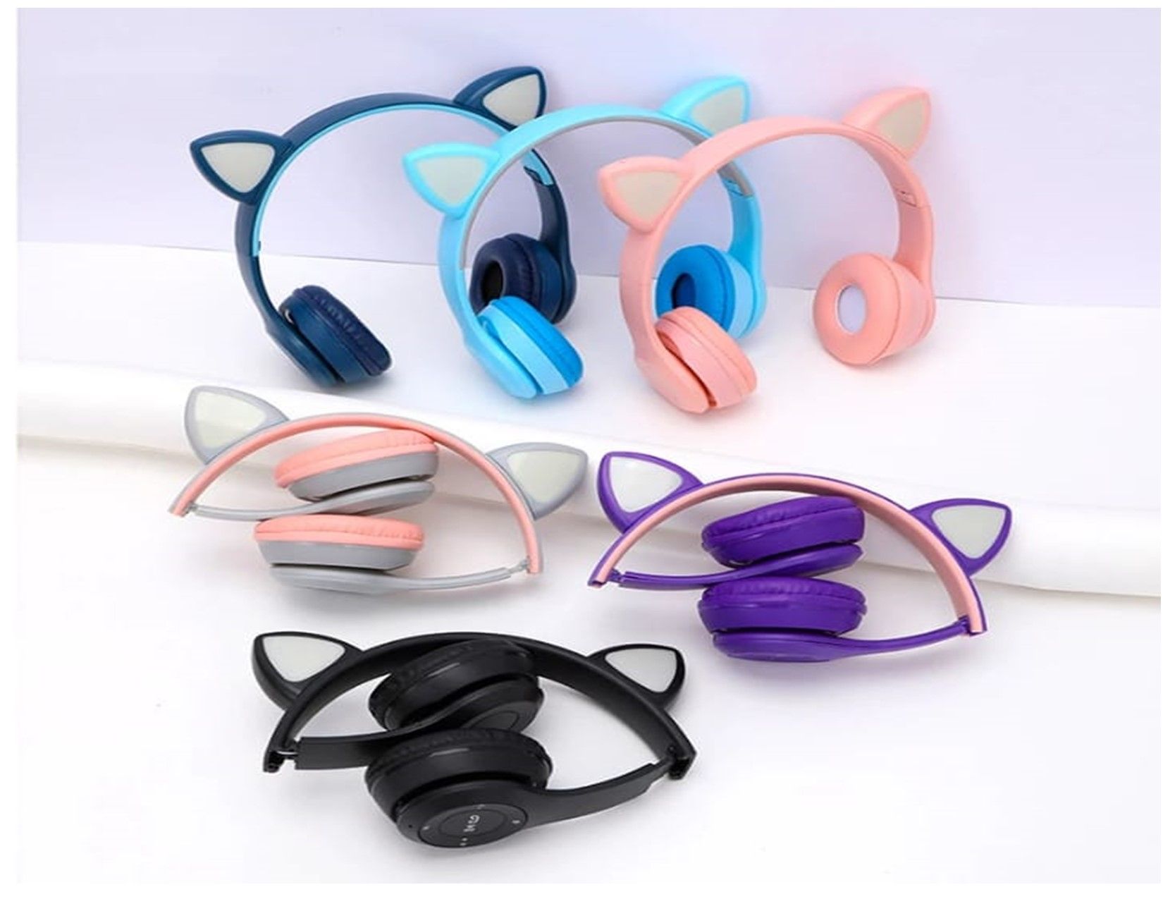 Kids Wireless Bluetooth Cat Ear Headphones with LED Lights, Foldable, TF Card Support, Soft Cushion – For Boys & Girls